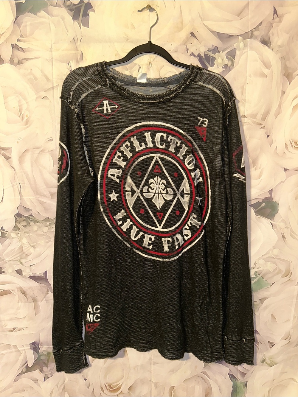 Affliction Mens Shirt Long Sleeve Thermal Y2K  Reversible Gray Large NEW!!